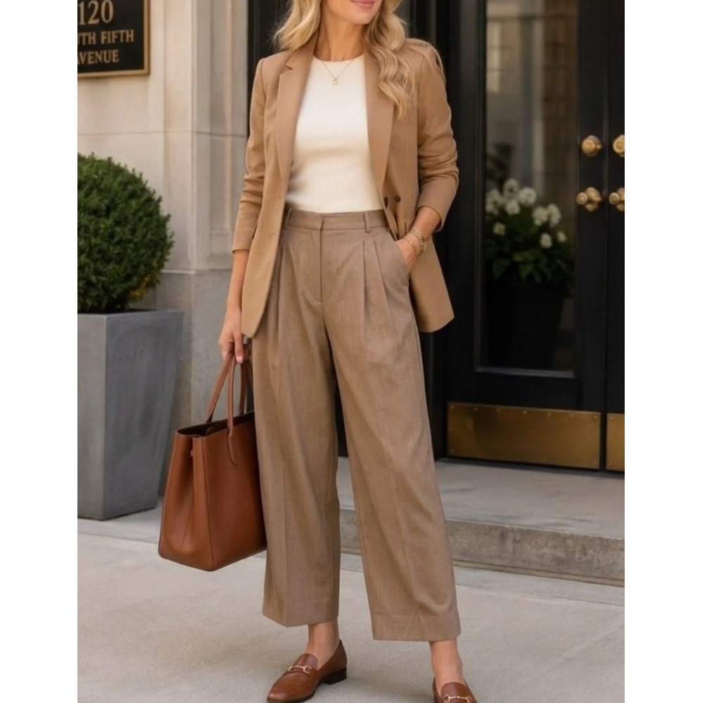 Rena Rowan 100% Wool High Rise Pleated Pants Womens 14 Brown Straight Leg Office